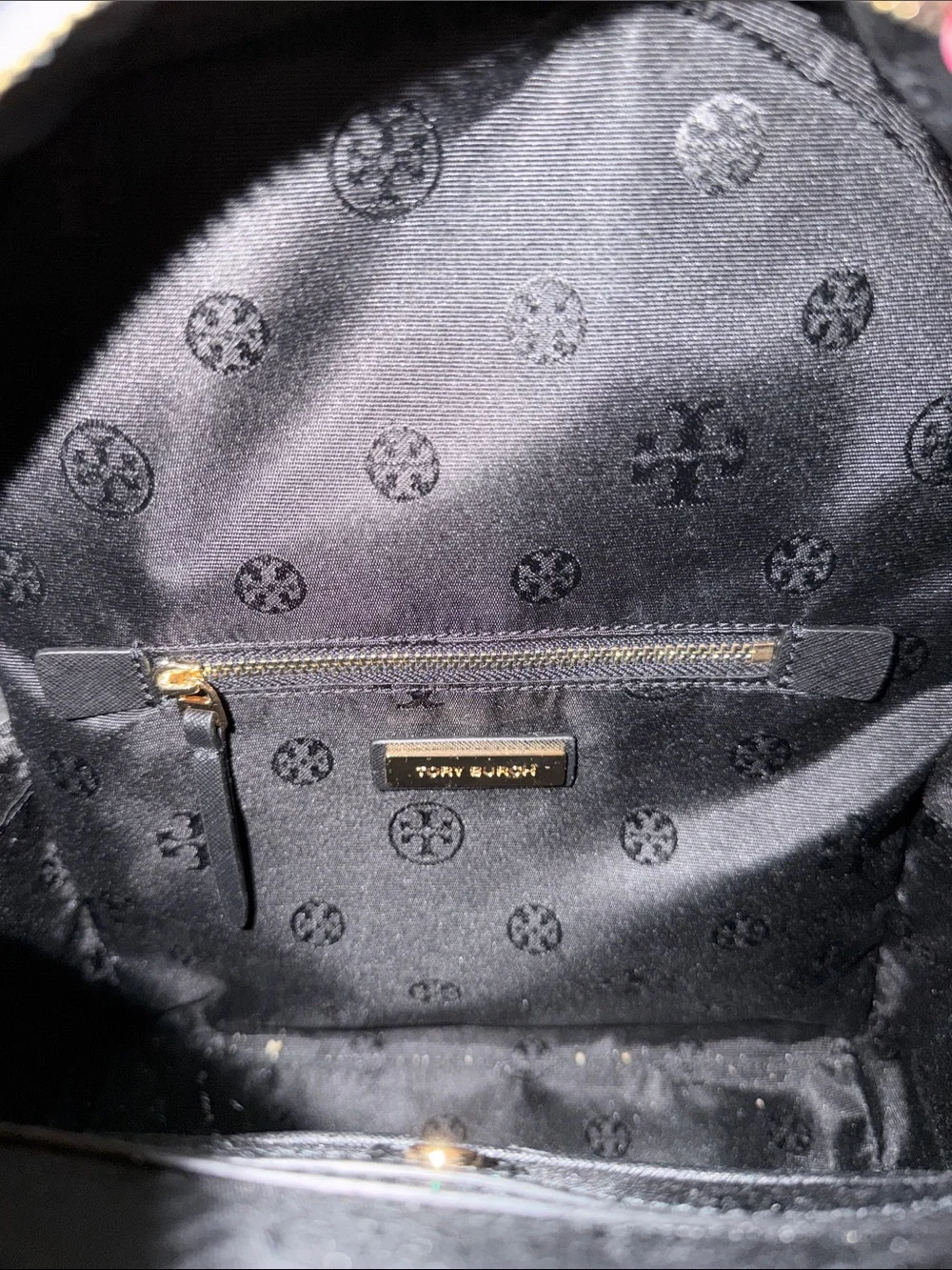 Tory Burch Black Mini Leather Backpack with Gold Logo